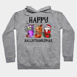 Happy HalloThanksMas Coffee Halloween Thanksgiving Xmas Hoodie